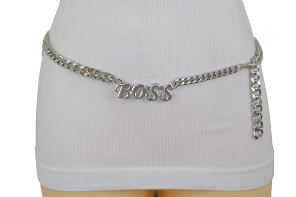 Brand New Women Silver Metal Chain Links Urban Fashion Hip Waist Belt BOSS Charm XS S M