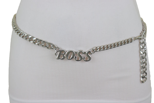 Brand New Women Silver Metal Chain Links Urban Fashion Hip Waist Belt BOSS Charm XS S M