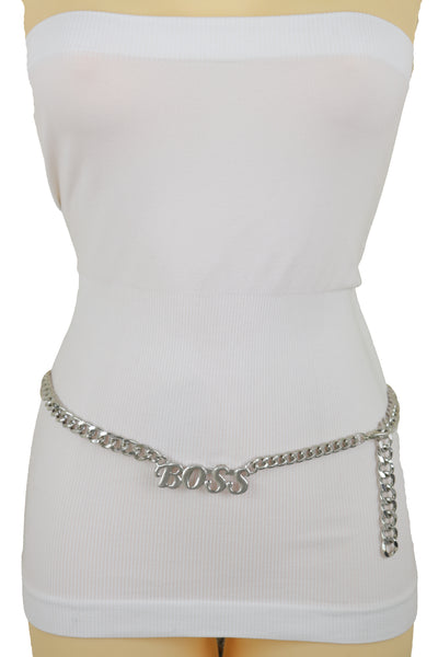 Brand New Women Silver Metal Chain Skinny Band Fashion Belt BOSS Charm Plus Size XL XXL