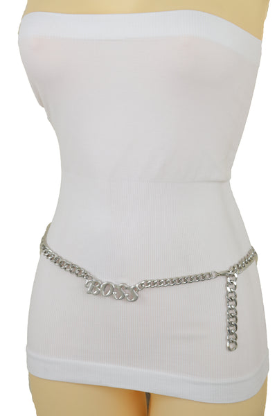 Brand New Women Silver Metal Chain Links Urban Fashion Hip Waist Belt BOSS Charm XS S M