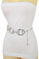 Silver Metal Circle Round Charms Waistband Fashion Belt Hip Waist S M L