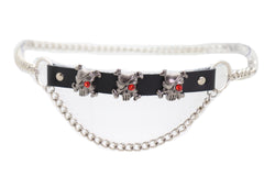 Silver Metal Chain Fashion Belt Hip High Waist Pirate Skull Charms M L XL