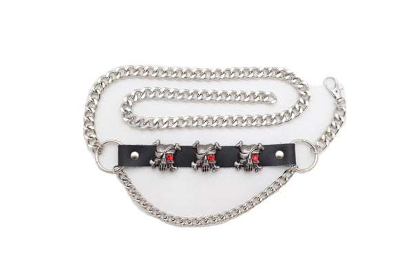 Brand New Women Fashion Belt Hip Waist Silver Metal Chain Skull Pirate Charms Plus XL XXL