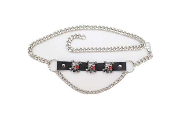 Brand New Women Fashion Belt Hip Waist Silver Metal Chain Skull Pirate Charms Plus XL XXL
