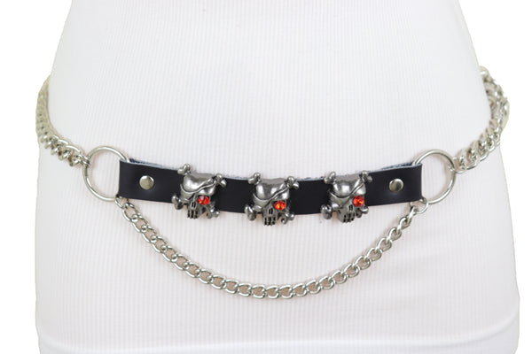 Brand New Women Fashion Belt Hip Waist Silver Metal Chain Skull Pirate Charms Plus XL XXL