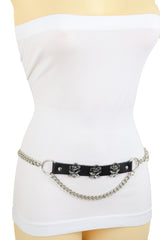 Silver Metal Chain Fashion Belt Hip High Waist Rose Flower Charms Size XS S M