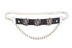 Silver Metal Chain Belt Rose Flower Charms Plus Size XL XXL