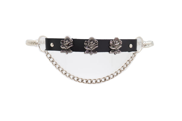 Brand New Women Silver Metal Chain Fashion Belt Hip High Waist Rose Flower Charms Size XS S M