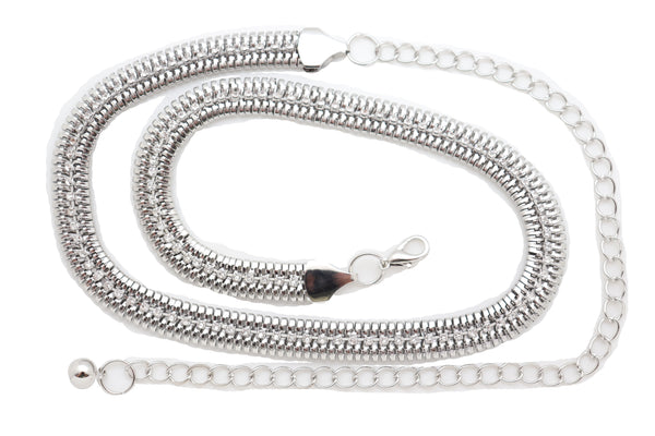 Brand New Women Silver Metal Chain Bling Skinny High Waist Hip Fashion Belt Fit Size S M L