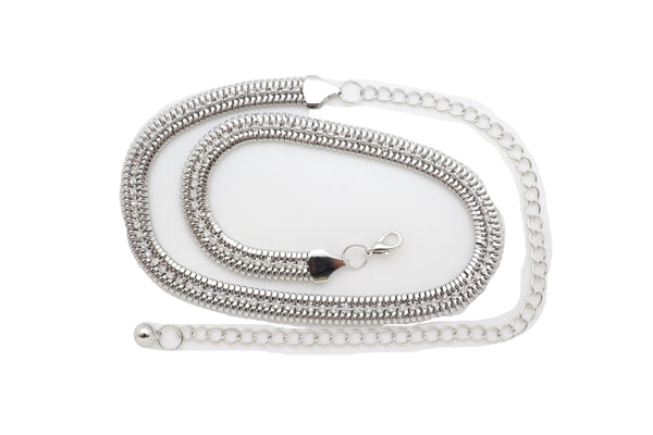 Brand New Women Silver Metal Chain Bling Skinny High Waist Hip Fashion Belt Fit Size S M L