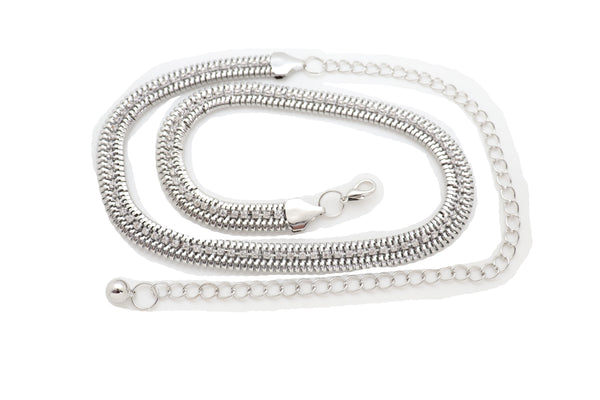 Brand New Women Silver Metal Chain Bling Skinny High Waist Hip Fashion Belt Fit Size S M L