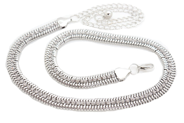 Brand New Women Silver Metal Chain Bling Skinny High Waist Hip Fashion Belt Fit Size S M L