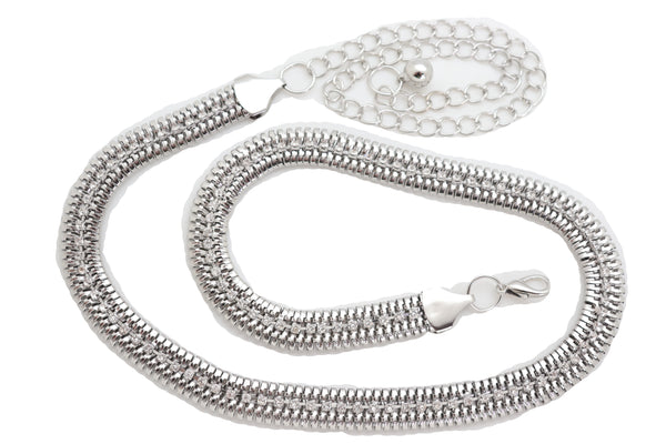 Brand New Women Silver Metal Chain Bling Skinny High Waist Hip Fashion Belt Fit Size S M L