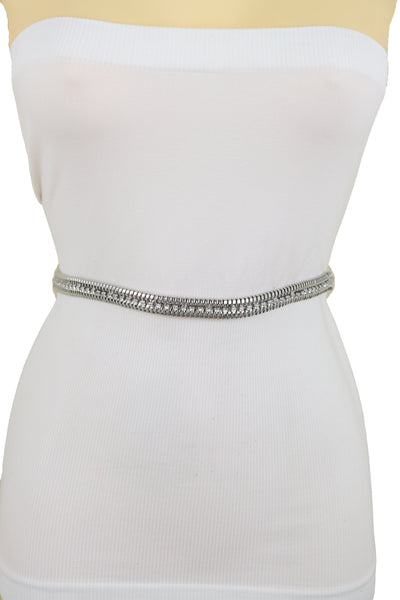 Brand New Women Silver Metal Chain Bling Skinny High Waist Hip Fashion Belt Fit Size S M L