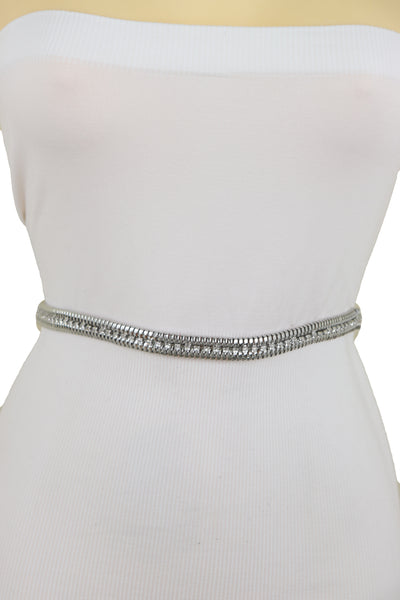 Brand New Women Silver Metal Chain Bling Skinny High Waist Hip Fashion Belt Fit Size S M L