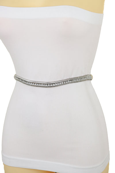 Brand New Women Silver Metal Chain Bling Skinny High Waist Hip Fashion Belt Fit Size S M L