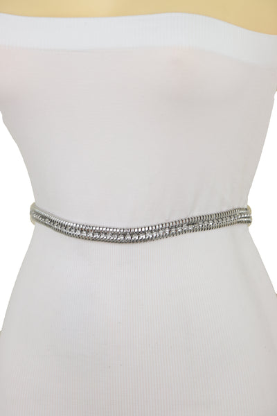 Brand New Women Silver Metal Chain Bling Skinny High Waist Hip Fashion Belt Fit Size S M L