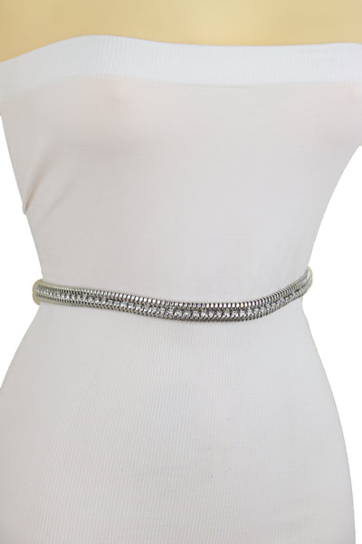 Brand New Women Silver Metal Chain Bling Skinny High Waist Hip Fashion Belt Fit Size S M L