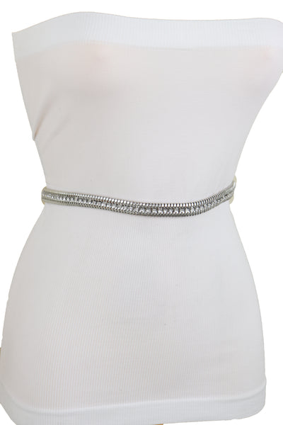 Brand New Women Silver Metal Chain Bling Skinny High Waist Hip Fashion Belt Fit Size S M L
