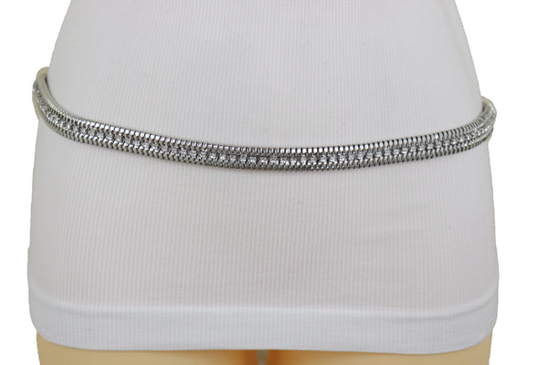 Brand New Women Silver Metal Chain Bling Skinny High Waist Hip Fashion Belt Fit Size S M L
