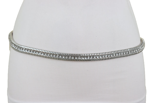 Brand New Women Silver Metal Chain Bling Skinny High Waist Hip Fashion Belt Fit Size S M L