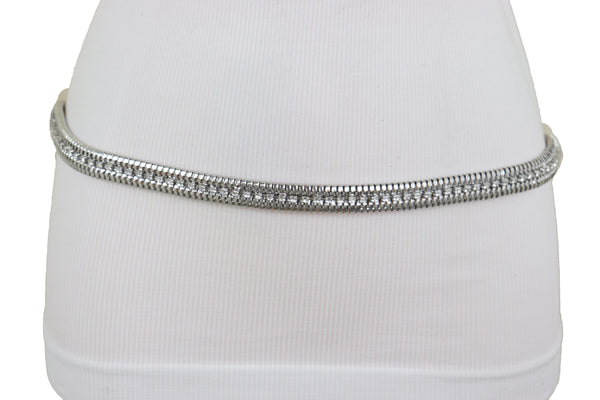 Brand New Women Silver Metal Chain Bling Skinny High Waist Hip Fashion Belt Fit Size S M L