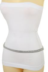 Silver Metal Chain Bling Skinny High Waist Hip Fashion Belt Fit Size S M L