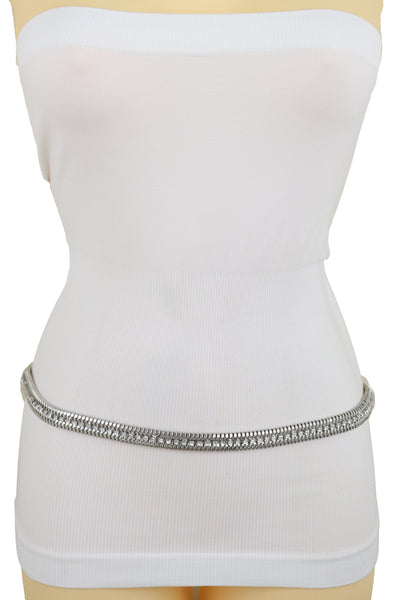 Brand New Women Silver Metal Chain Bling Skinny High Waist Hip Fashion Belt Fit Size S M L