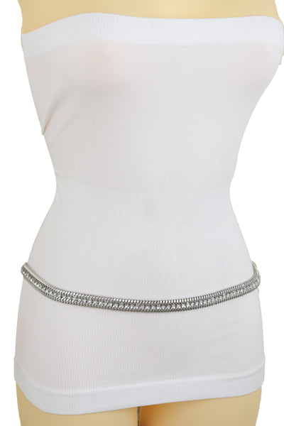 Brand New Women Silver Metal Chain Bling Skinny High Waist Hip Fashion Belt Fit Size S M L