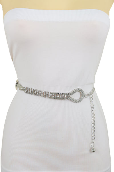 Brand New Women Silver Metal Chain Flowers Charms Belt Hip High Waist Fit Size S M