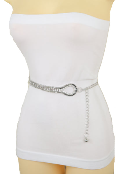 Brand New Women Silver Metal Chain Flowers Charms Belt Hip High Waist Fit Size S M