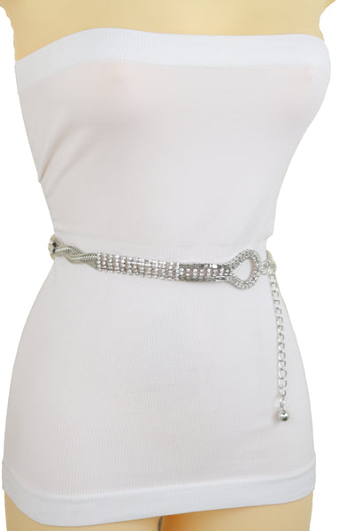 Brand New Women Silver Metal Chain Flowers Charms Belt Hip High Waist Fit Size S M
