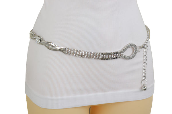 Brand New Women Silver Metal Chain Flowers Charms Belt Hip High Waist Fit Size S M