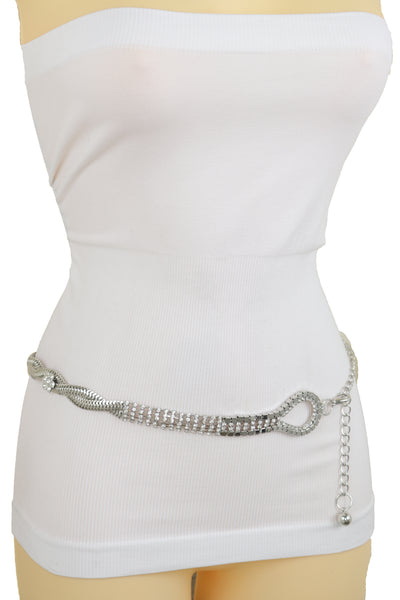 Brand New Women Silver Metal Chain Flowers Charms Belt Hip High Waist Fit Size S M