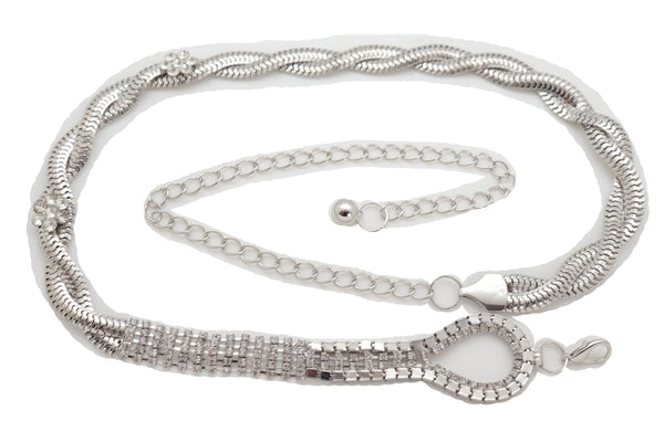 Brand New Women Silver Metal Chain Flowers Charms Belt Hip High Waist Fit Size S M