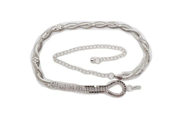 Brand New Women Silver Metal Chain Flowers Charms Belt Hip High Waist Fit Size S M