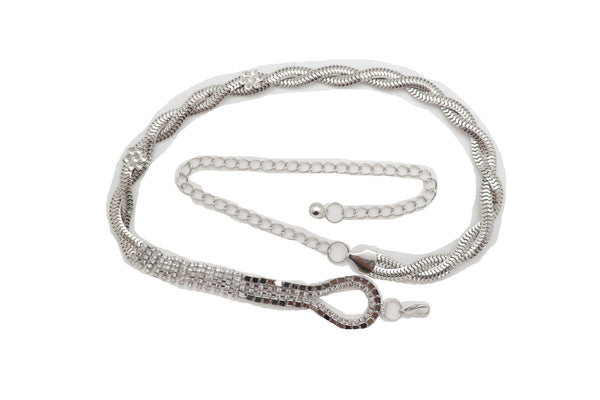 Brand New Women Silver Metal Chain Flowers Charms Belt Hip High Waist Fit Size S M