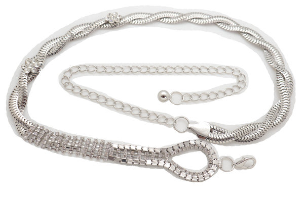 Brand New Women Silver Metal Chain Flowers Charms Belt Hip High Waist Fit Size S M