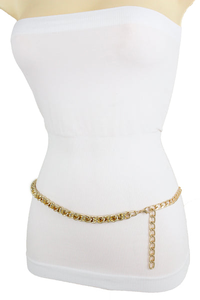 Women Gold Metal Chain Mesh Fabric Bling Fashion Belt Pant Loop Plus Size XL XXL