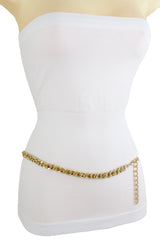 Women Gold Metal Chain Links Mesh Fabric Bling Fashion Belt Dressy Fancy Size M L XL
