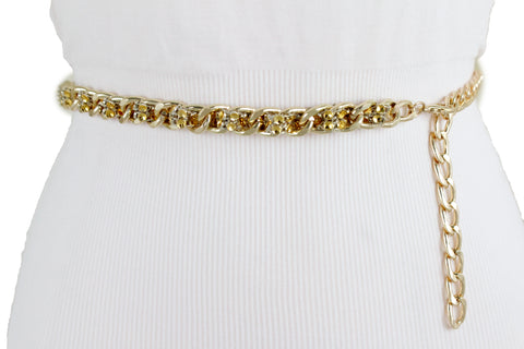 Women Gold Metal Chain Mesh Fabric Bling Fashion Belt Pant Loop Plus Size XL XXL