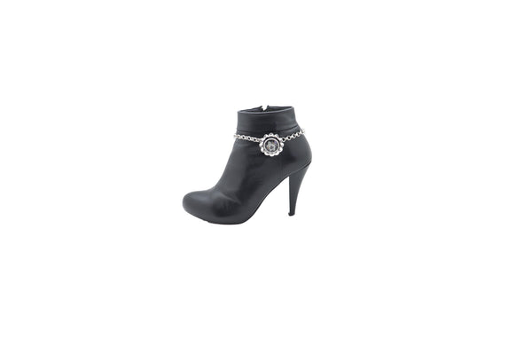 Brand New Women Silver Metal Chain Western Boot Bracelet Shoe Anklet Bling Flower Charm