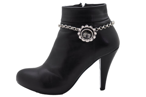 Brand New Women Silver Metal Chain Western Boot Bracelet Shoe Anklet Bling Flower Charm