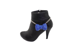 Silver Metal Chain Boot Bracelet Western Blue Bow Tie Charm Shoe Anklet