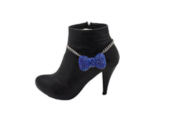 Silver Metal Chain Boot Bracelet Western Blue Bow Tie Charm Shoe Anklet