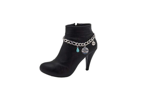 Women Silver Metal Chain Boot Bracelet Shoe Anklet Charm Love Complete Life