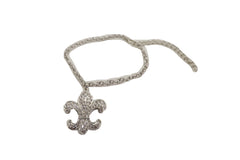 Silver Metal Boot Chain Strap Bracelet Shoe Fleur De Lis Lily Charm