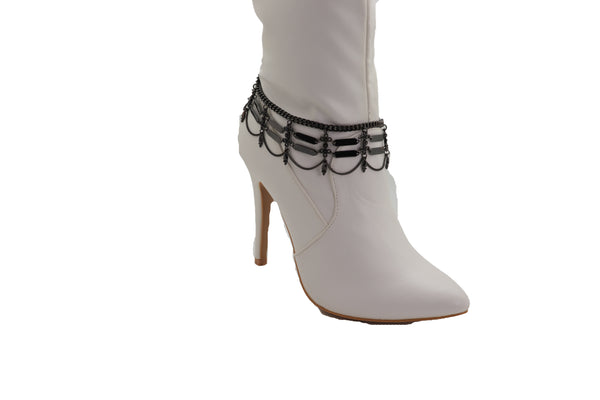 Women Black Color Metal Chain Western Boot Bracelet Web Net Charm Shoe Anklet