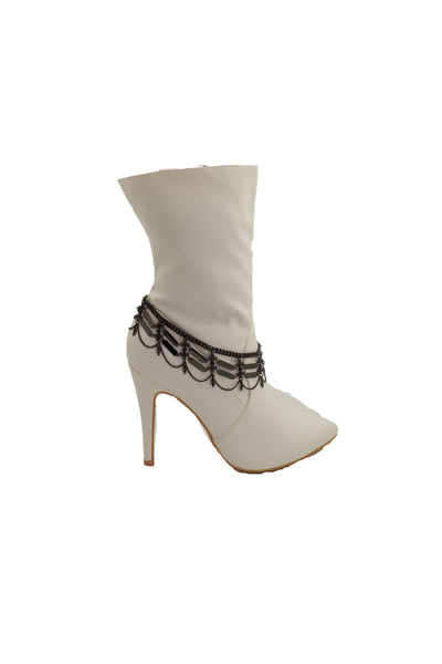Women Black Color Metal Chain Western Boot Bracelet Web Net Charm Shoe Anklet