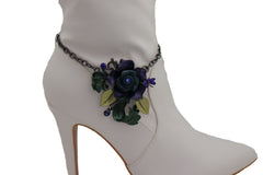 Black Metal Chains Boot Bracelet Shoe Blue Green Flower Charm Cute Jewelry